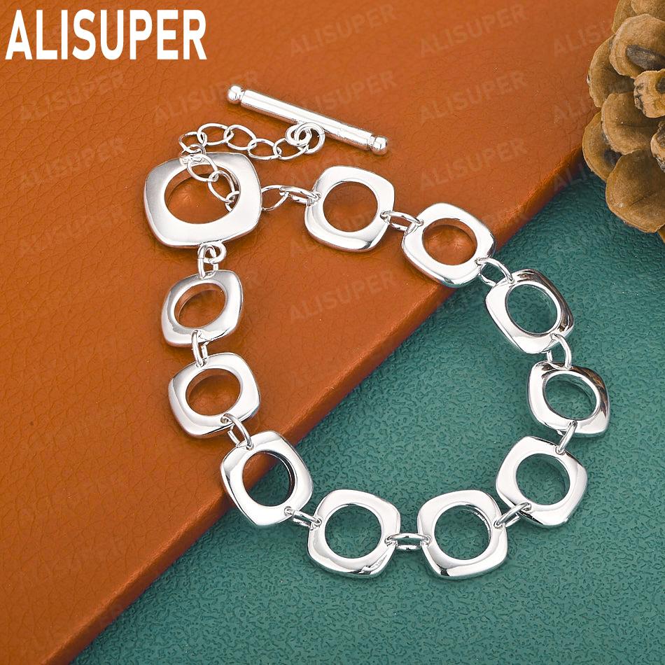 925 Sterling Silver Simple Square Clasp Bracelet - Exquisite Gift Jewelry 20cm