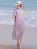 Retro Artistic Ramie Print Qipao Dress – V-neck, Short Sleeve, Mid-Length, Chinese Style for Summer