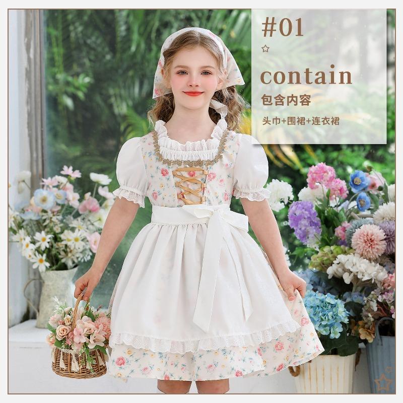 Prairie Colony Kids Costume Oktoberfest Maid Costume Girls Lolita Farm Pastoral Dress