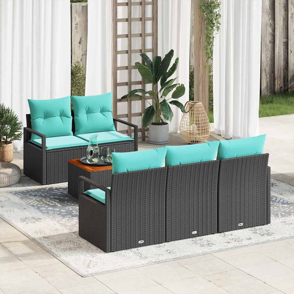 Garden Sofa Set with Cushions 6 pcs Black Poly Rattan