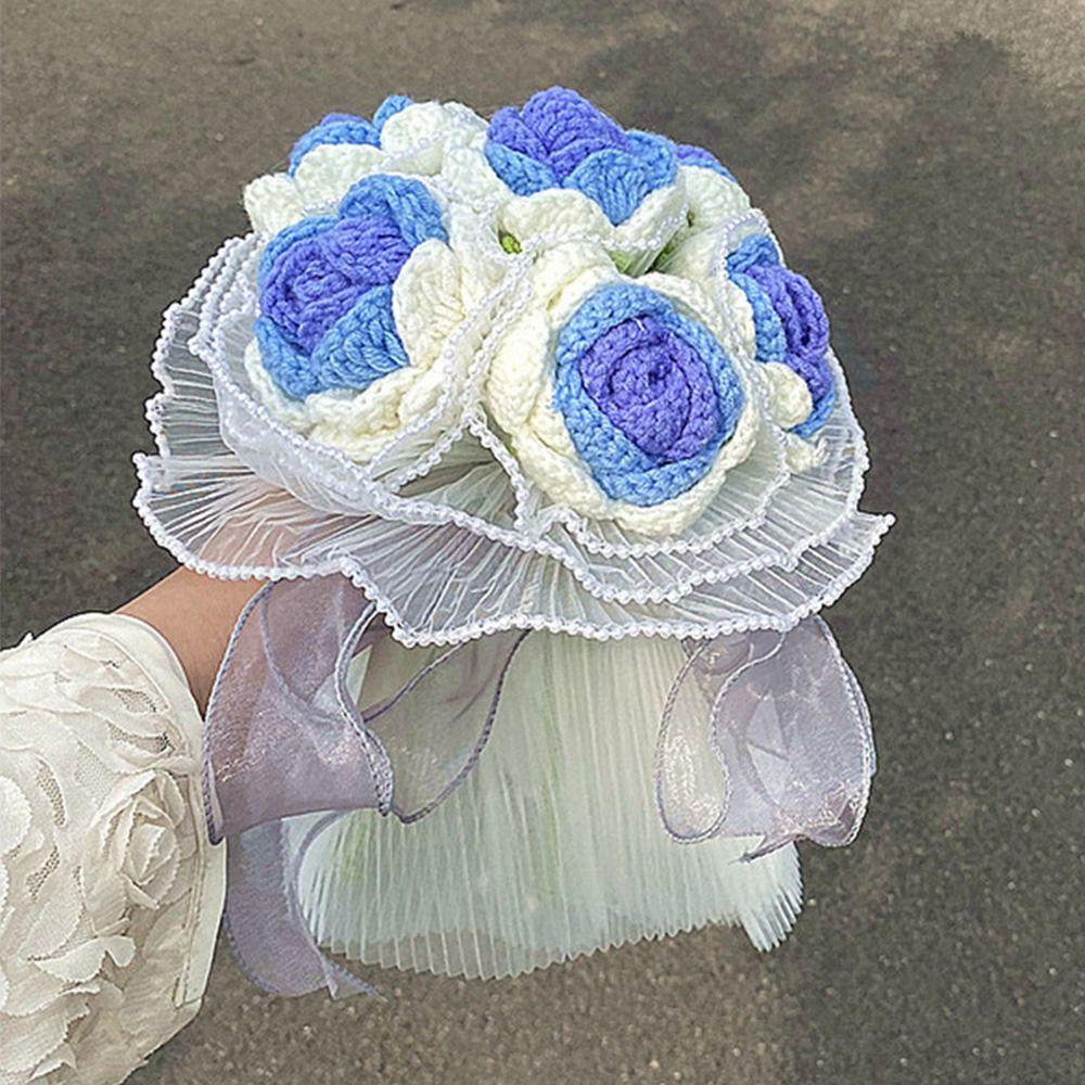 Bouquet Wedding Decoration Woven Hand Knitting Rose Knitting Flower Fake Flowers Artificial Flower