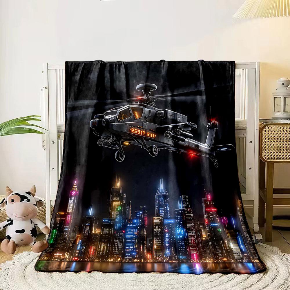 A futuristic helicopter flies over a glowing cityscape at night. for all seasons blanket lunch break throw gift 80cm x 120cm