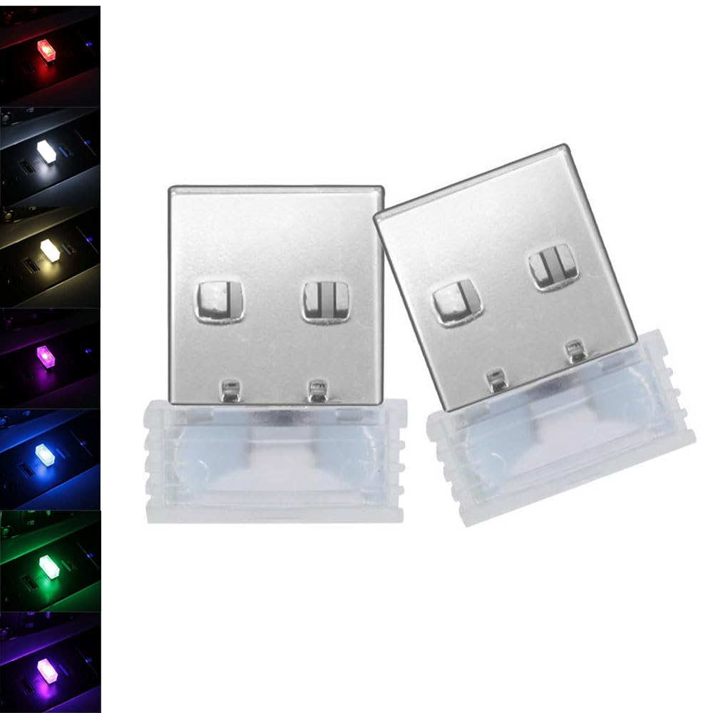 FACETHALO USB Light Car LED Mini Ambient Light Fingertip Size 7 Color Change (Set of 2)