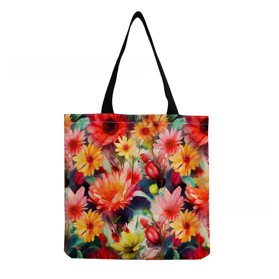 Damen Vintage Leinen-Tragetasche - Große Kapazität Blumenmuster Schulter-Handtasche für Freizeit & Lebensmitteleinkauf KTB