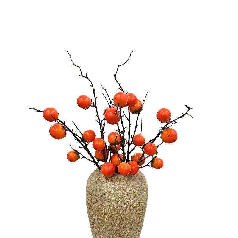 Artificial Flower Fruits Mini Persimmons Green Plants Fake Persimmons Living Room Decorations Persimmon Trees Fake Flowers