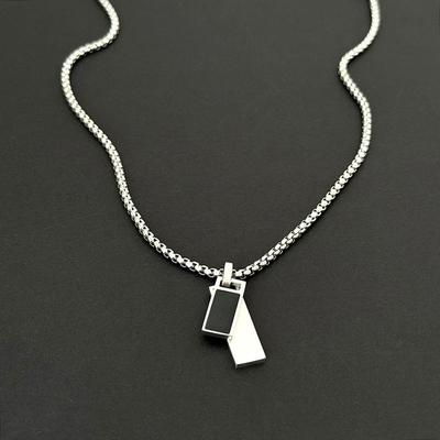 Minimalist Double Pendant Sweater Chain Neck for Men Women Casual Gift Trendy Stainless Steel Two-Tone Dog Tag Necklace