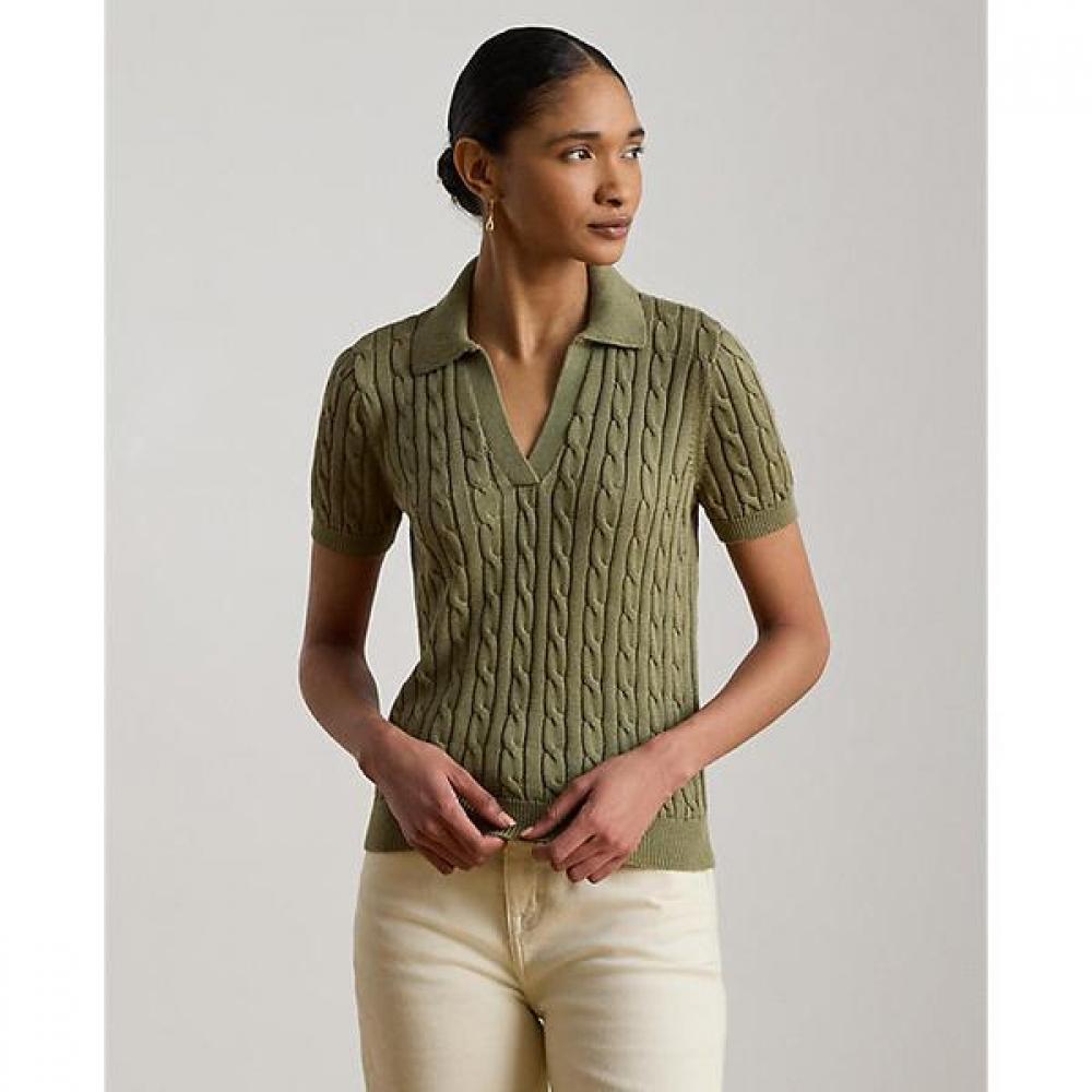 Lauren Ralph Lauren Short Sleeve Sweater Cable Cotton Blend Wmlrswesn820214310 XS
