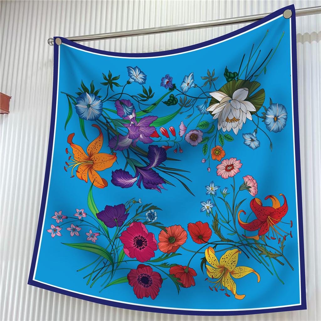 90CM Silk Scarf Women Trees Printed Square Scarves Head Echarpes Foulards Femme Wraps Beach Shawls Bandana Lady Hijabs