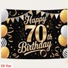 2D planar banner, 1 piece - luxurious golden-black decorated polyester background fabric for 70th birthday celebration