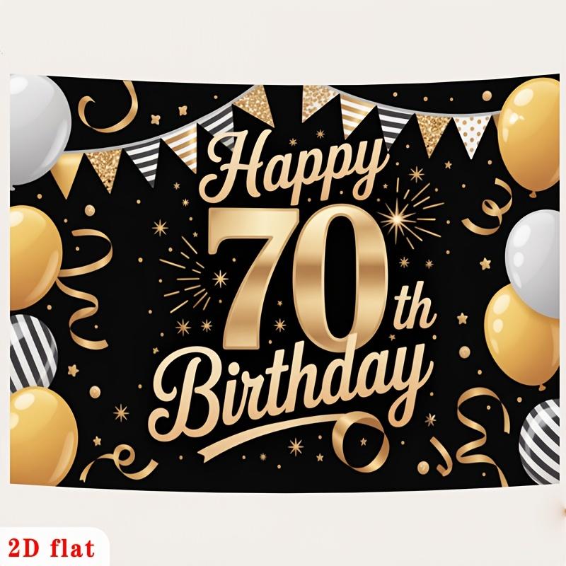2D planar banner, 1 piece - luxurious golden-black decorated polyester background fabric for 70th birthday celebration