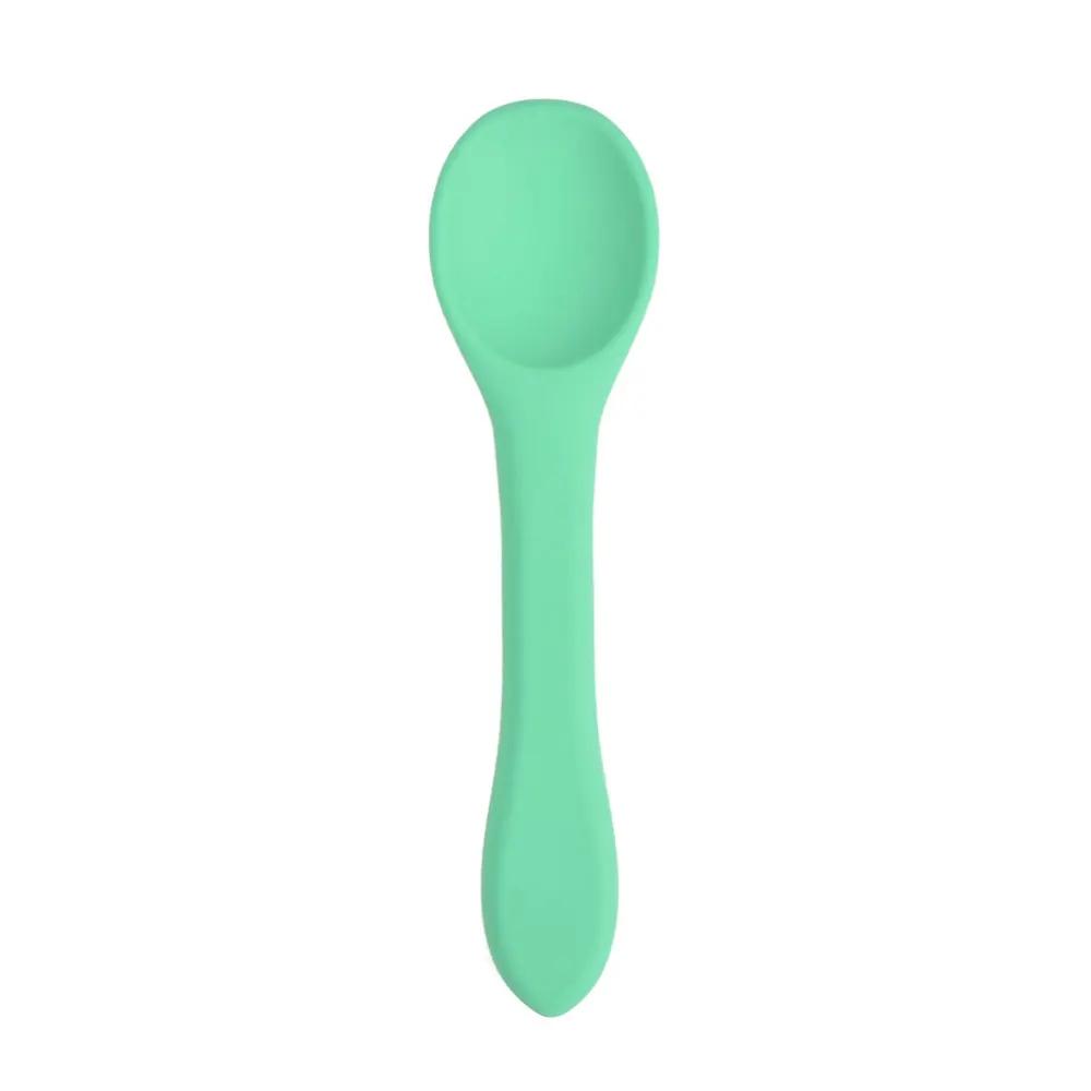 1PCS Full Silicone Spoon For  Utensils Food Grade Silicone Free Dishes Feeding Set Easy To Rinse  Tableware