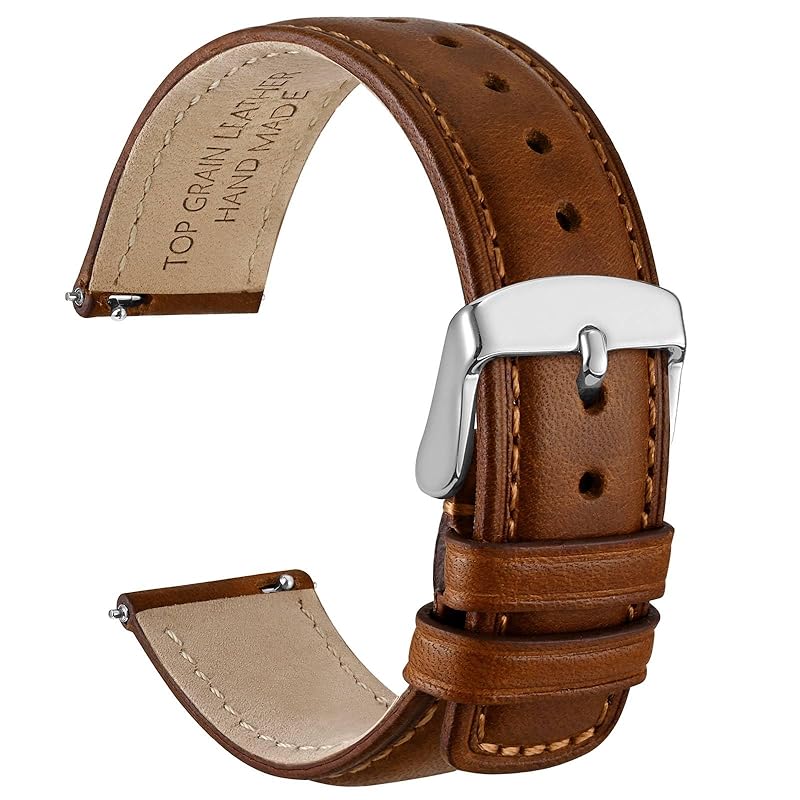 

[WOCCI] watch belt 18mm replacement watch band vintage leather watch bands Quick Release golden brown/silver buckle