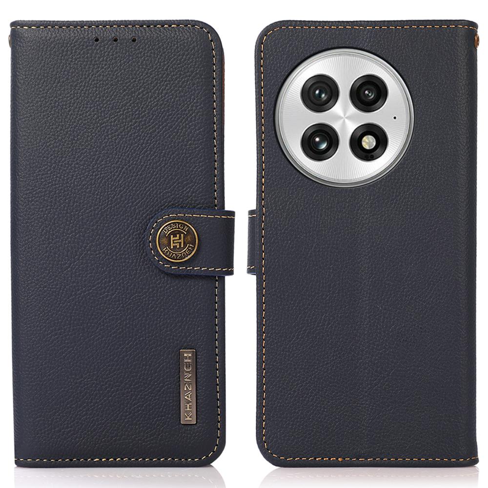 

KHAZNEH For OnePlus 13 Case Genuine Cow Leather Wallet Phone Cover Blue