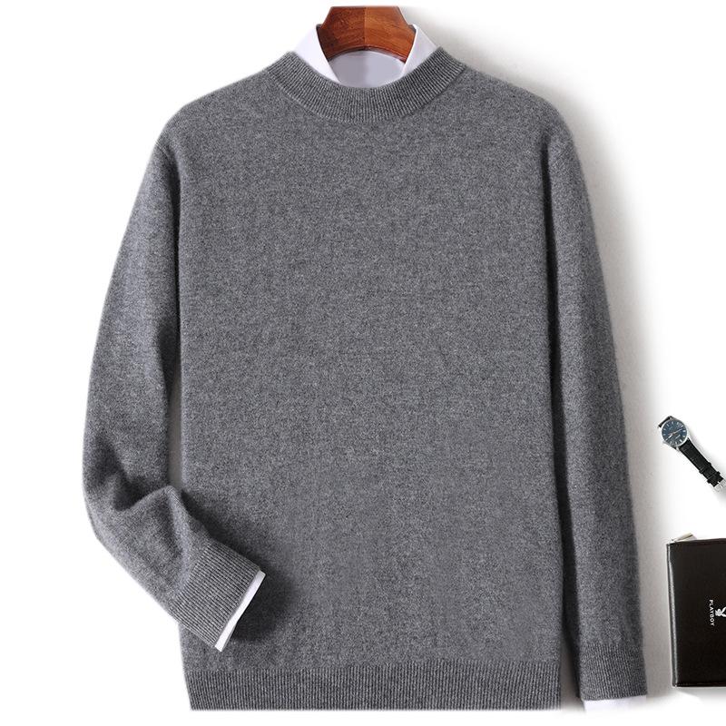 New Semi-turtleneck Cashmere Sweater Men's Thickened Sweater Solid Color Long-sleeved Wool Knitting