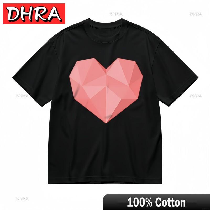Womens Trend Classic TShirt Abstract Faceted Heart Art Print Black Cotton Tee Graphic Urban Minimalist Clothing Graphic Urban S