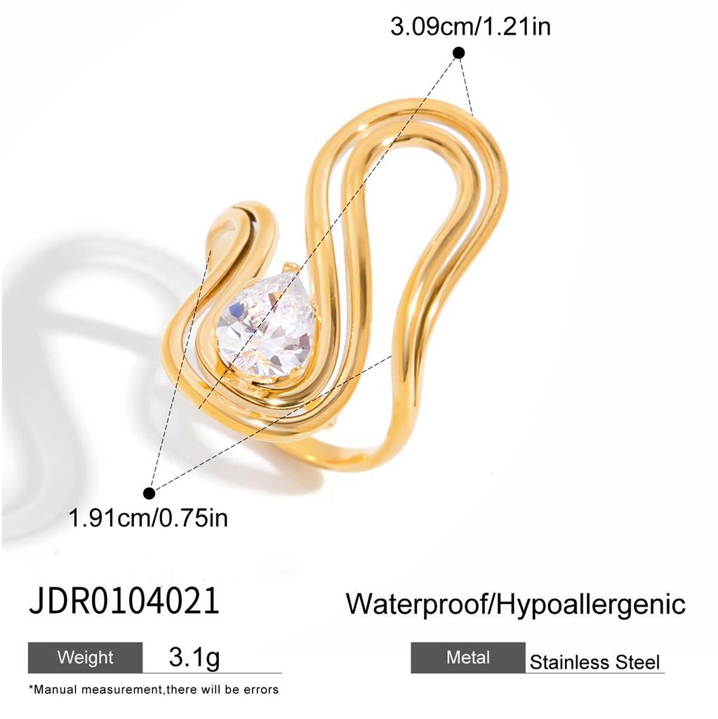 Zora Women's Simple Light Luxury Line Design Zircon Ring Gold-plated Stainless Steel Fashion Jewelry for Party Vacation