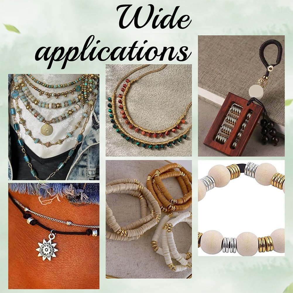 PH PandaHall 220pcs 6 Styles 18K Gold Spacer Beads with Large Hole Stainless Steel Smooth Round Spacer Beads, Flat Round Donut Metal Beads for