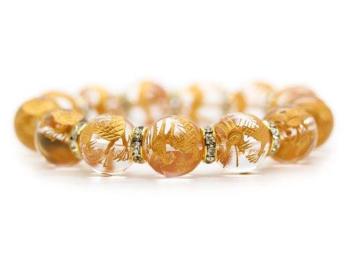 [Seki-Kira] 16mm Gold Rondelle Prayer Beads Bracelet with Gold Carved Five-Prong Emperor Dragon Crystal Power Stone [b337]