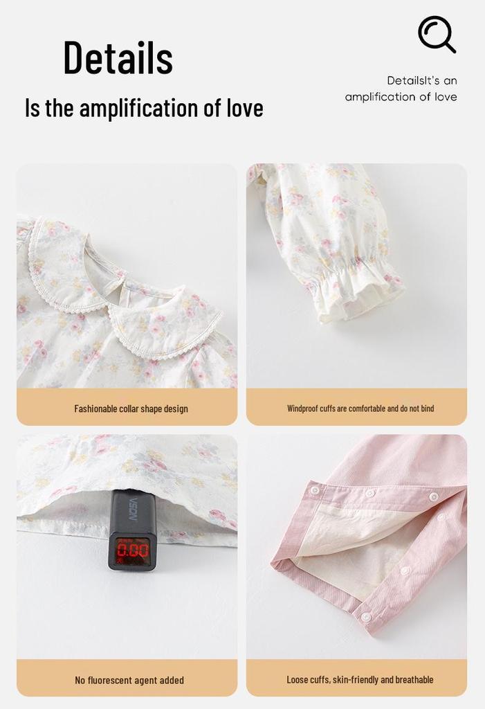 2026 Spring Korean-Style Floral Long-Sleeve Shirt & Top Set for Girls