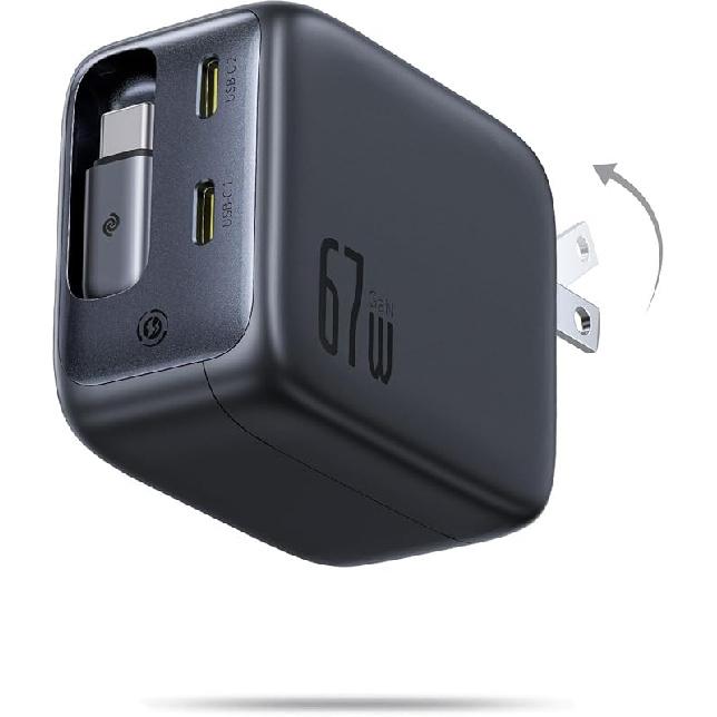 Baseus Retractable USB C Charger, 67W 3 in 1 Fast Charging Block with Foldable Plug, Enercore CJ11 PD/PPS for Galaxy S25/iPhone 17/16/15