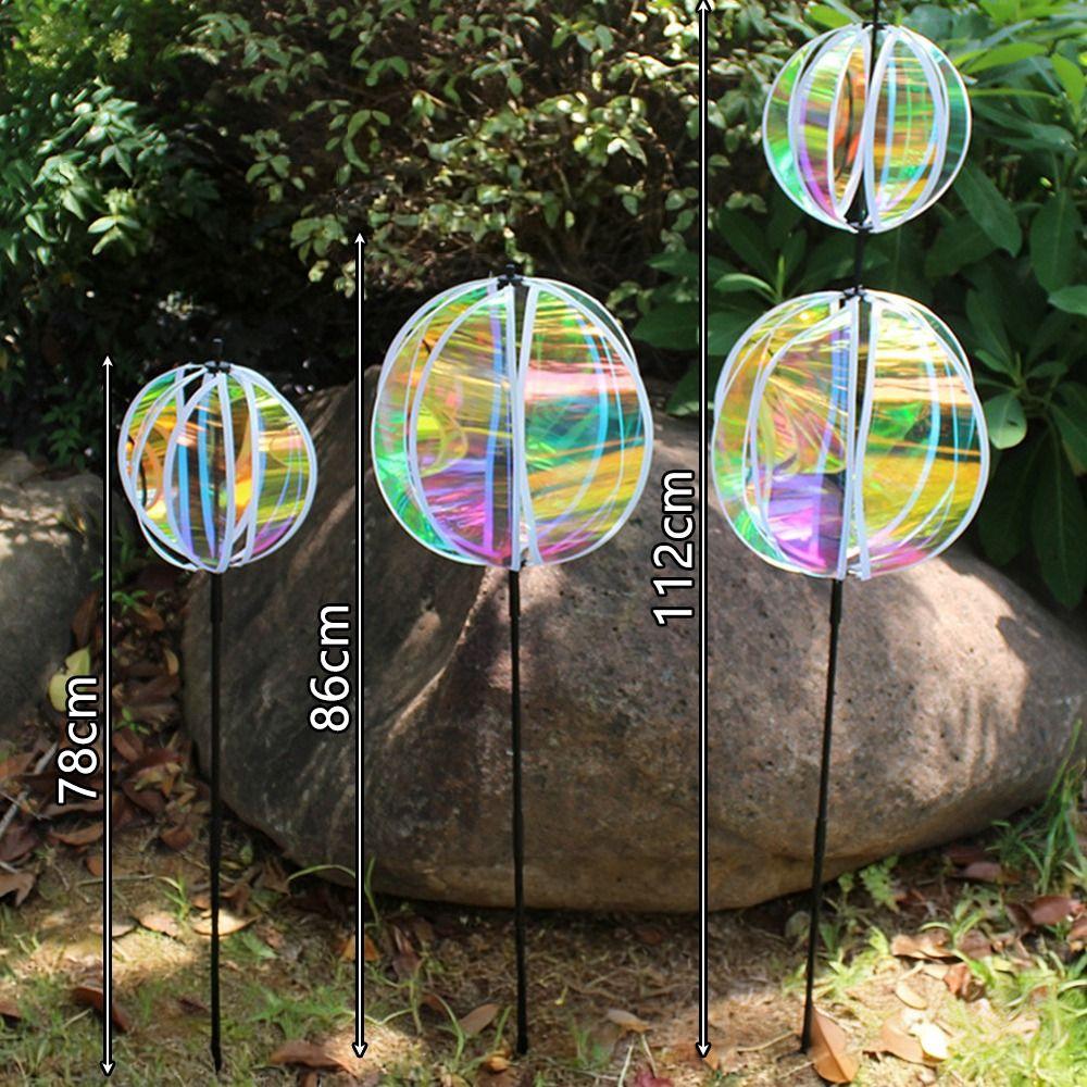 Sprankelende Streep Tuinpaal Regenboogkleur Kleurrijke Folie Buitenmolens Draaiende Bal Reflecterende Folie Tuinkunst