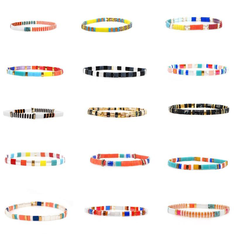 Boho Style Tila Bead Rainbow Braided Bracelet Couples Handmade Geometric Charm Jewelry