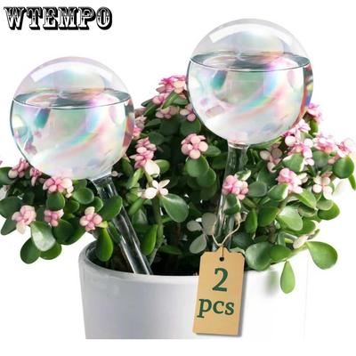2pcs Clear Glass Plant Watering Globes Rainbow Gradient Self Watering Globes Automatic Plant Waterer Self Watering Planter Insert Spikes Devices