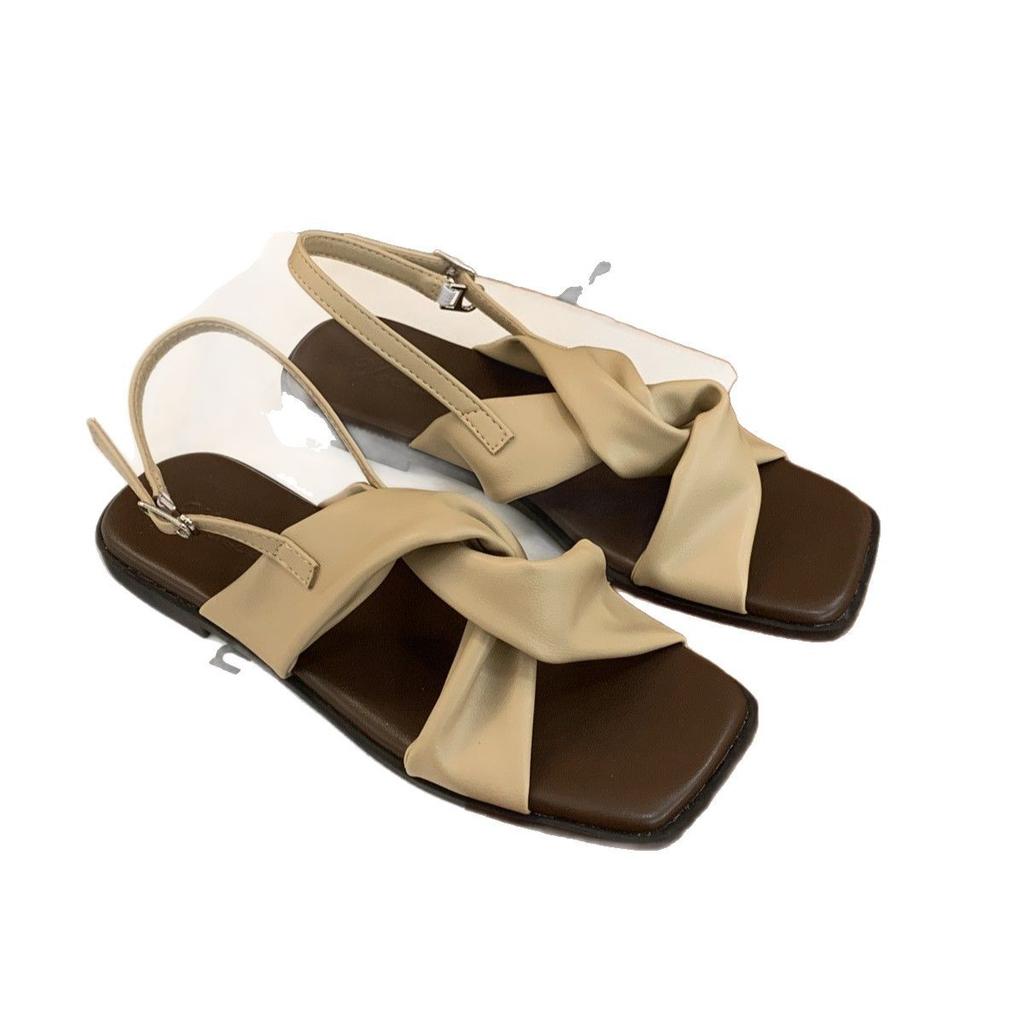 French Retro Flat Sandals Female 2025 Summer New Fairy Style with Skirt Roman Shoes with Beach Shoes