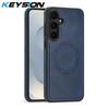 KEYSION Retro PU Leather Case for MagSafe for Samsung Galaxy S22 S23 S24 Ultra 5G S23+ S24 FE Magnetic Shockproof Phone Cover