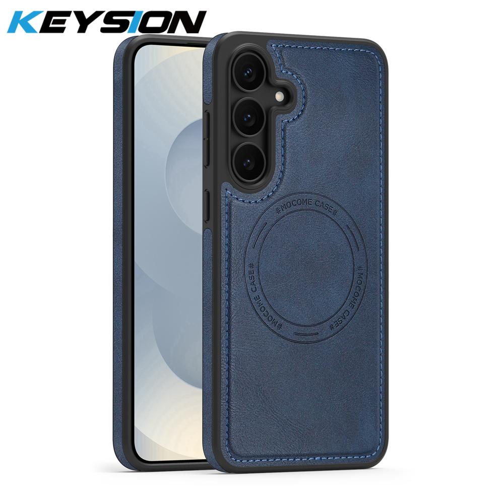 KEYSION Retro PU Leather Case for MagSafe for Samsung Galaxy S22 S23 S24 Ultra 5G S23+ S24 FE Magnetic Shockproof Phone Cover