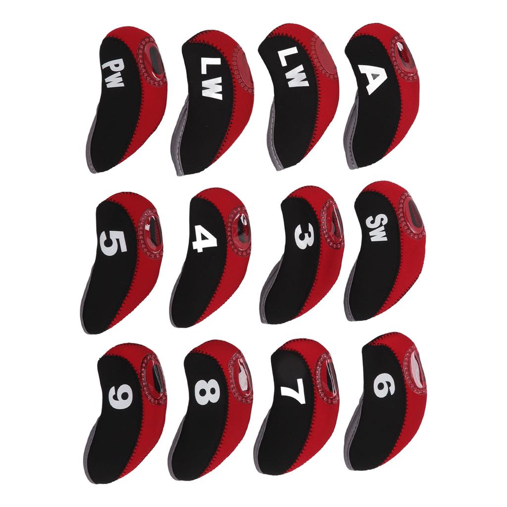 12 Pcs Golf Iron Head Cover Set Club Headcover Set with Numbers Red Fits Most Clubs