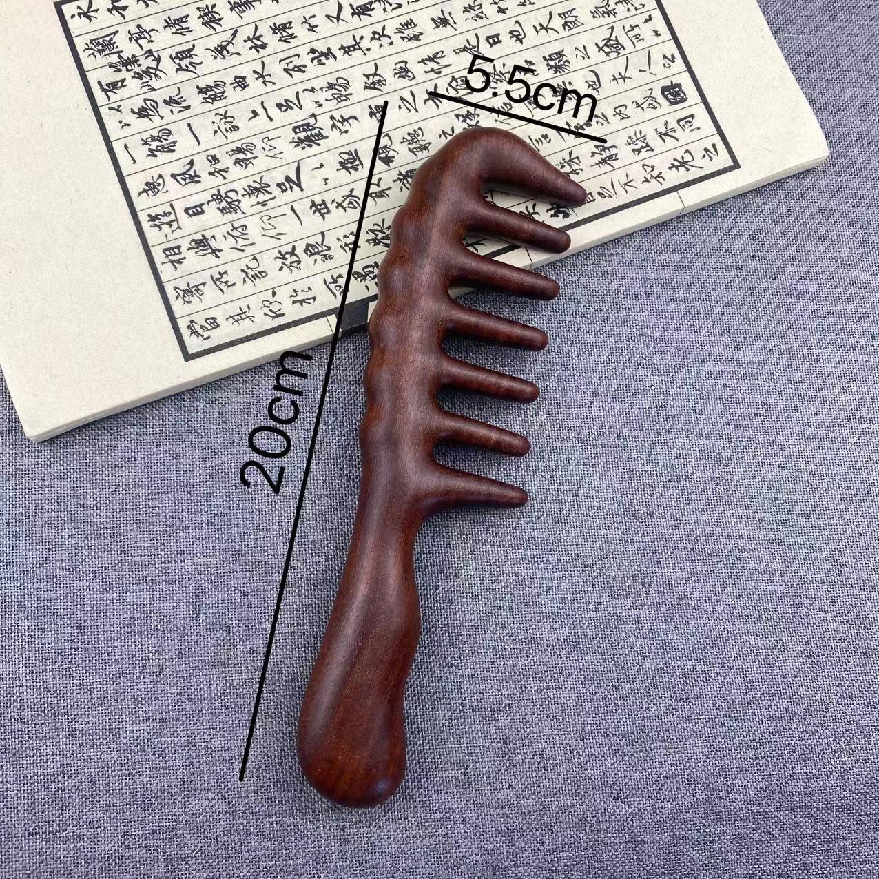 Sandalwood Long-Handle Wide-Tooth Massage Comb for Curly Hair 19CM