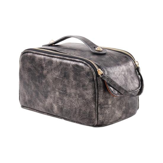 

Faux Leather Travel Makeup Bag for Women Large Capacity Cosmetic Organizer Vintage Waterproof Toiletry чорний