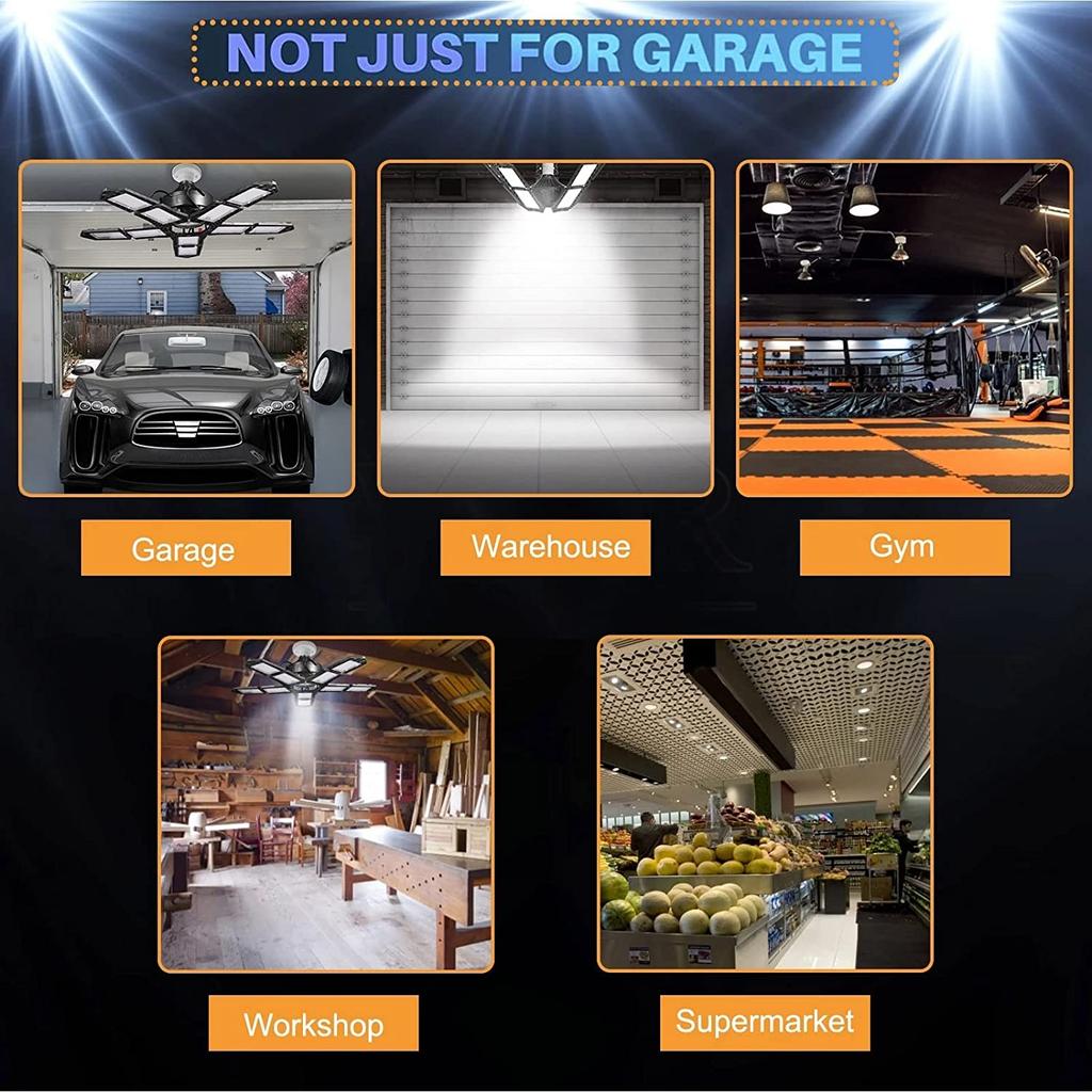 3-10 Panel Deformable LED Garage Light,industrial Lighting Led Ceiling Garage Lamp 8000LM E26/E27 6500K USA Warehouse Shop Light