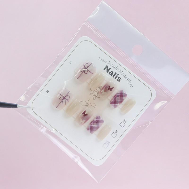 Cat Eye Butterfly Bow Press On Nails 10pcs Set Small Style Versatile