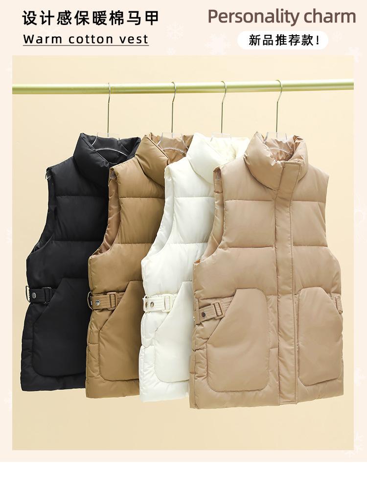 Down cotton vest women's autumn and winter new fashion trend foreign style stand-up collar waist versatile sleeveless vest vest