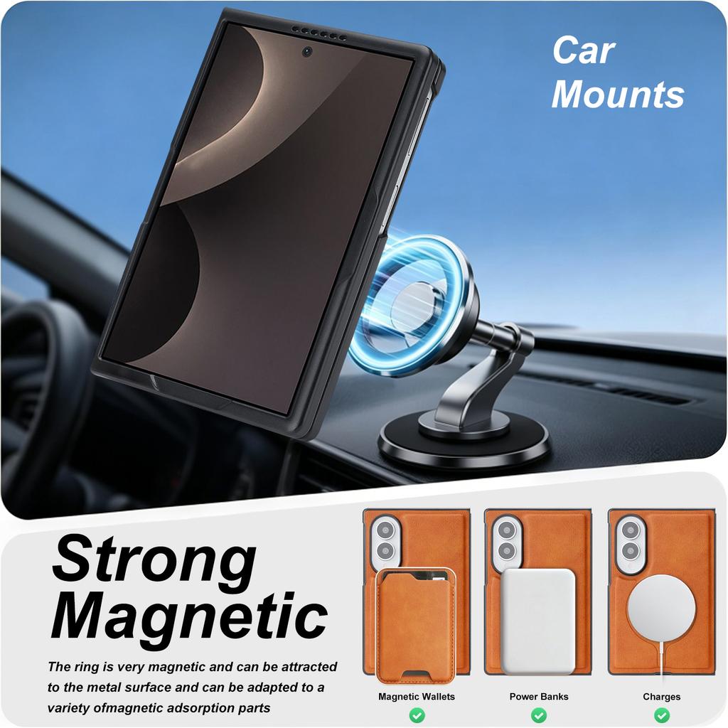 Custodia magnetica in pelle di lusso per telefono Business per Samsung Z Fold 8 Ampia Antiurto Impugnatura confortevole per Magsafe Custodia sottile