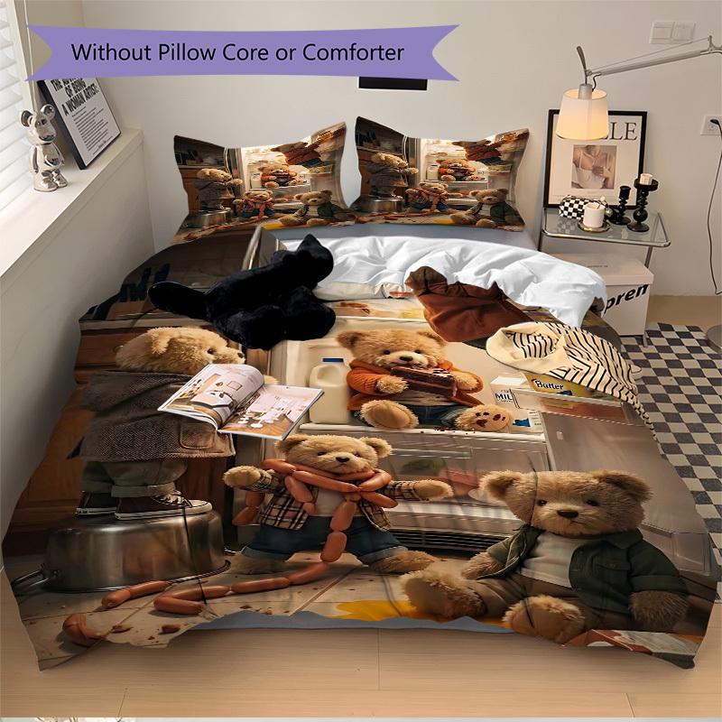 

3 шт. Аниме Набор постельного белья с плюшевым мишкой - Включает один пододеяльник и две наволочки (Нет ядра) - Идеально подходит для декора спальни и гостевой комнаты, 135x200cm