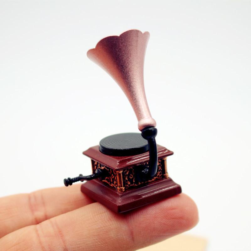 Dollhouse Vintage Phonograph Miniatures Model Living Room Accessories Of Doll House Decor Kids Pretend Play Toys Ornaments Gifts