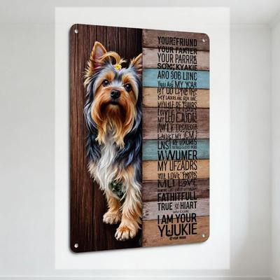 Rustikales Yorkshire Terrier Metallschild, 'DU BIST MEIN FREUND...' Porträtplakette mit Holzmaserung für Haustierbesitzer Haus Garten
