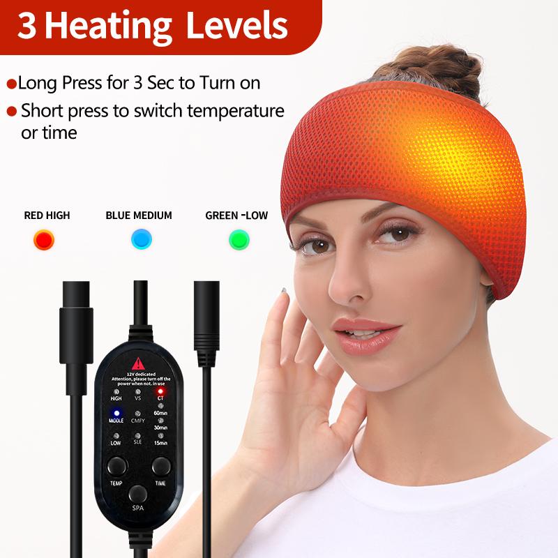 Winter Full-Wrap Heated Headband 3 Heat Settings Head Warmth/Migraine Relief Stress Relief Better Sleep Adjustable Tightness