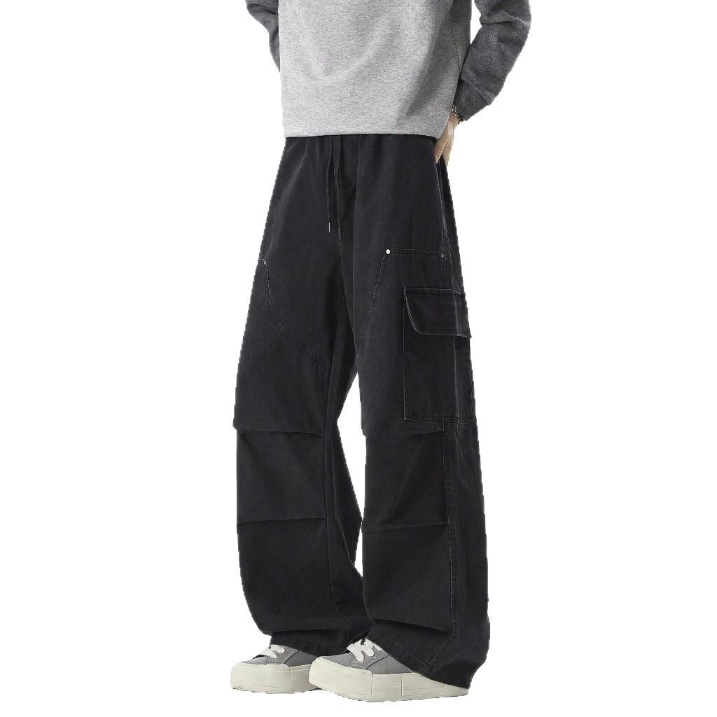 American retro men's and women's overalls loose big pocket drawstring straight pants washed tide brand wide-leg pants casual trousers