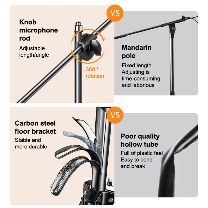 Supporto Treppiede A Braccio Per Microfono 1,7 2,1M Staffa Treppiede Per Microfono Bracci Trasversali Da 66Cm Con Clip E Supporto Per Telefono Per Iphone Samsung Xiaomi