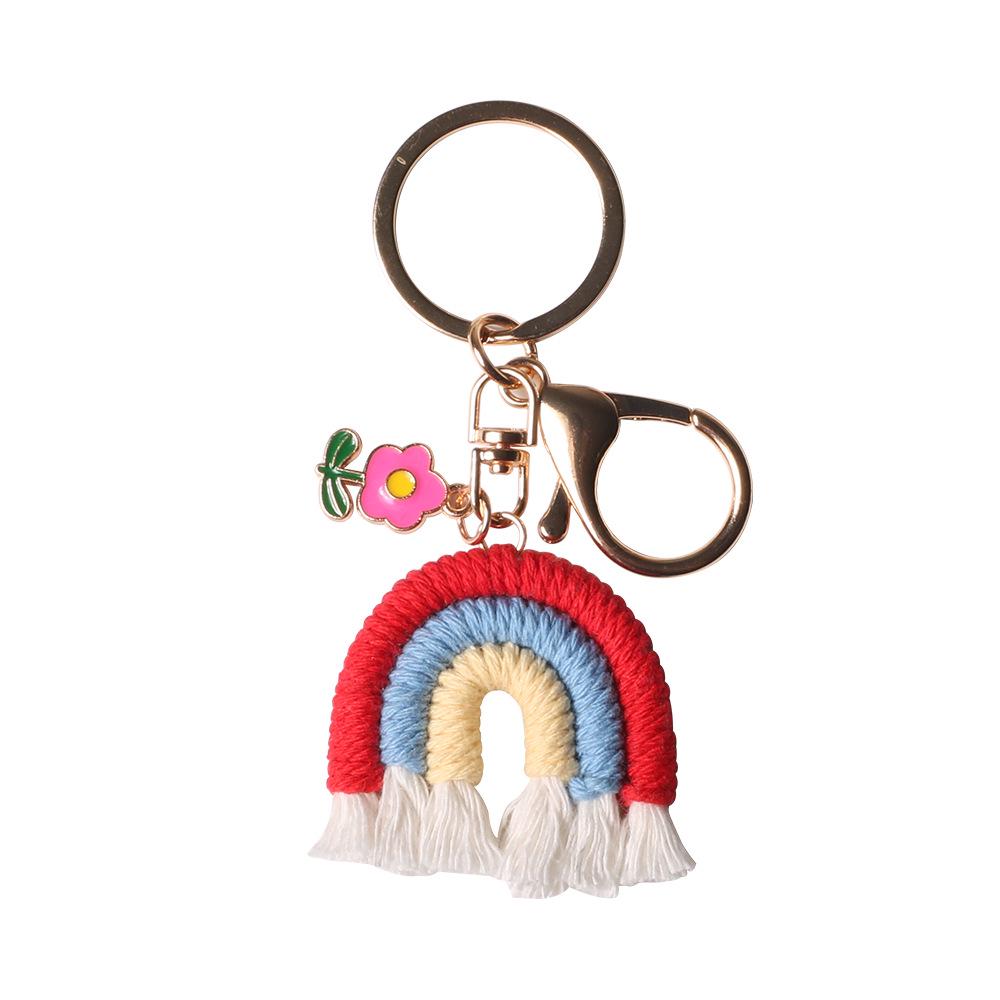 Handmade Multicolor Gradient Crochet Rainbow Tassel Keychain Accessory