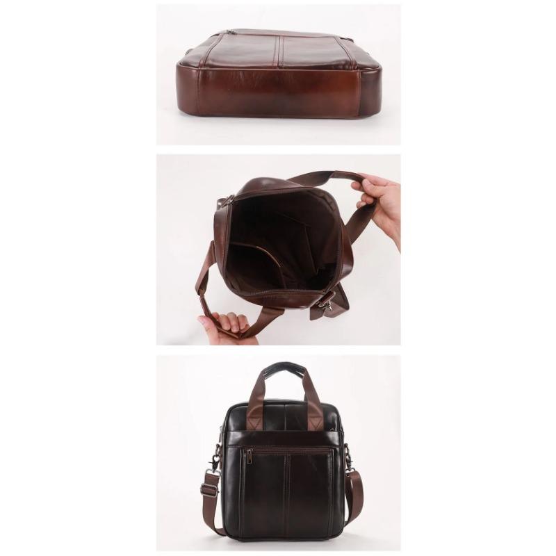 New men's handbag, 100% genuine leather shoulder crossbody bag vertical briefcase business trip messenger bag for 13.3-inch iPad