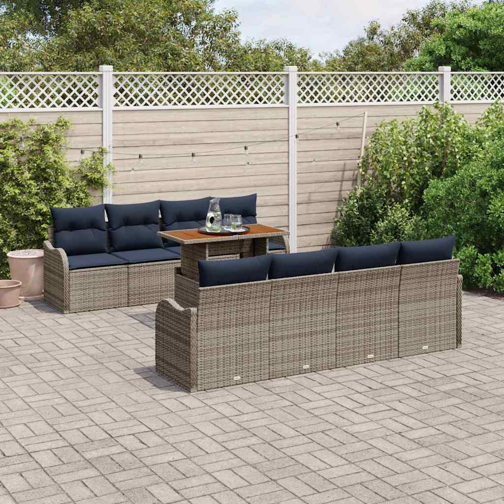 Garden Sofa Set 7 pcs Grey and Navy Blue