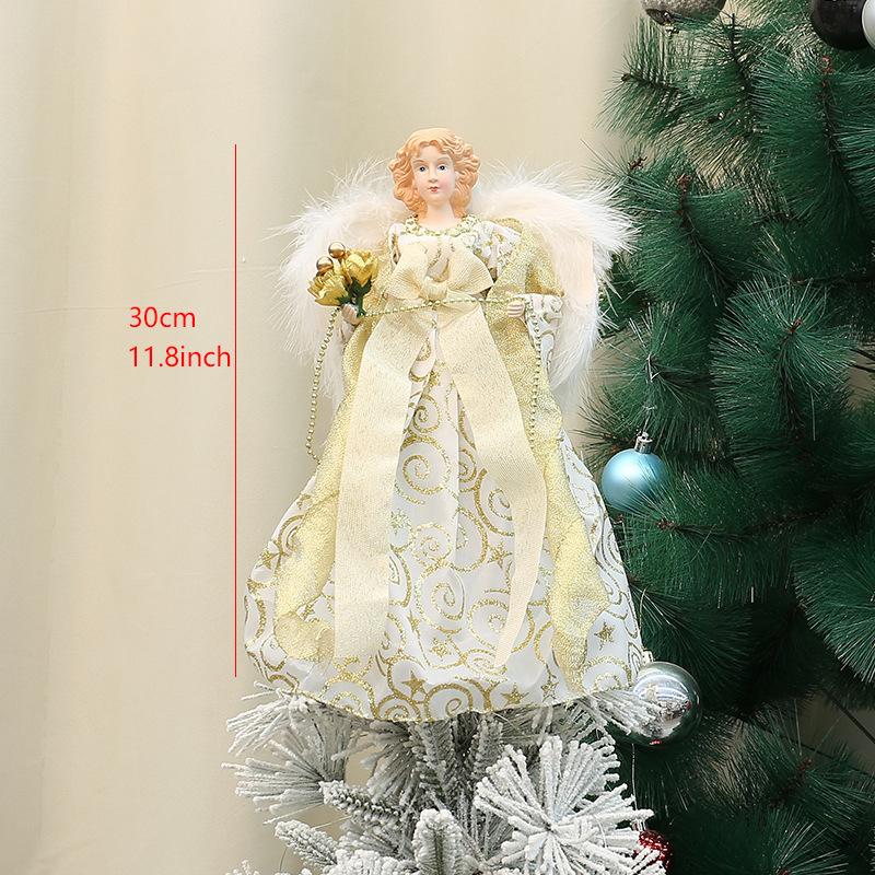 Cross-border popular Christmas decoration fabric angel tree top star Christmas tree top ornament with plush wings angel