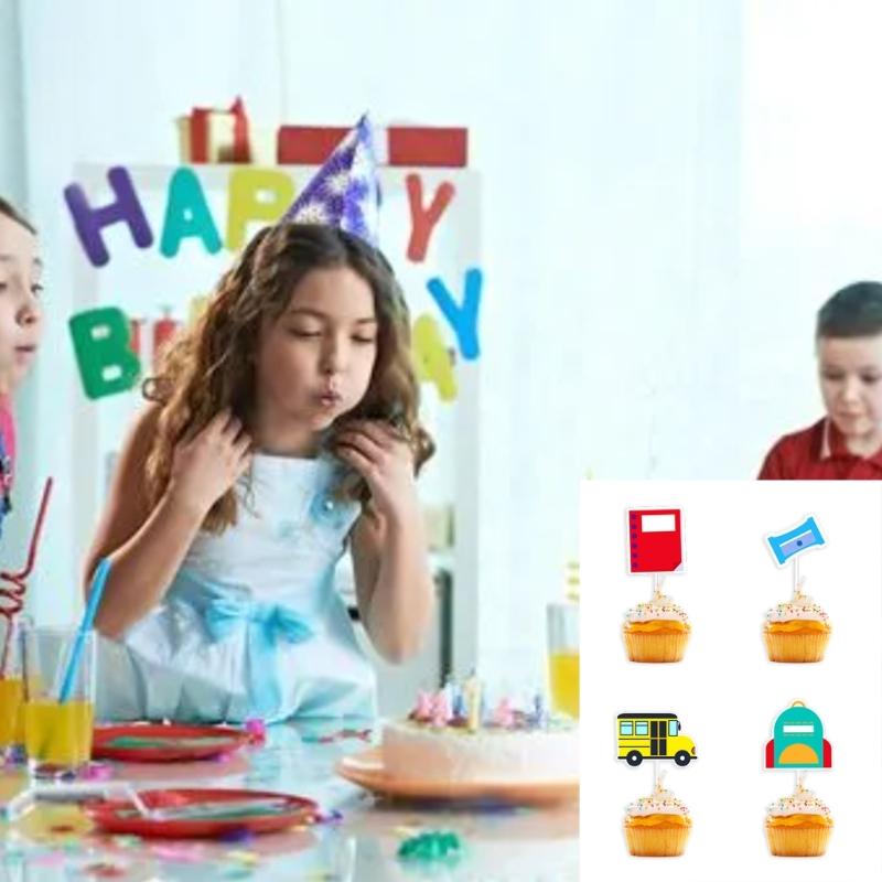 Festliche Fondant-Topper für den ersten Schultag 12 Stück Partyzubehör für Kinder Mädchen Jungen Geburtstag