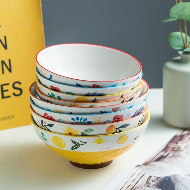 8 Zoll Handbemalte Florale Ramen Servierschüssel Keramik Groß Salatschüssel Suppenschüssel Müslischüssel Instant Nudelschüssel Mikrowellengeeignet 1100ml