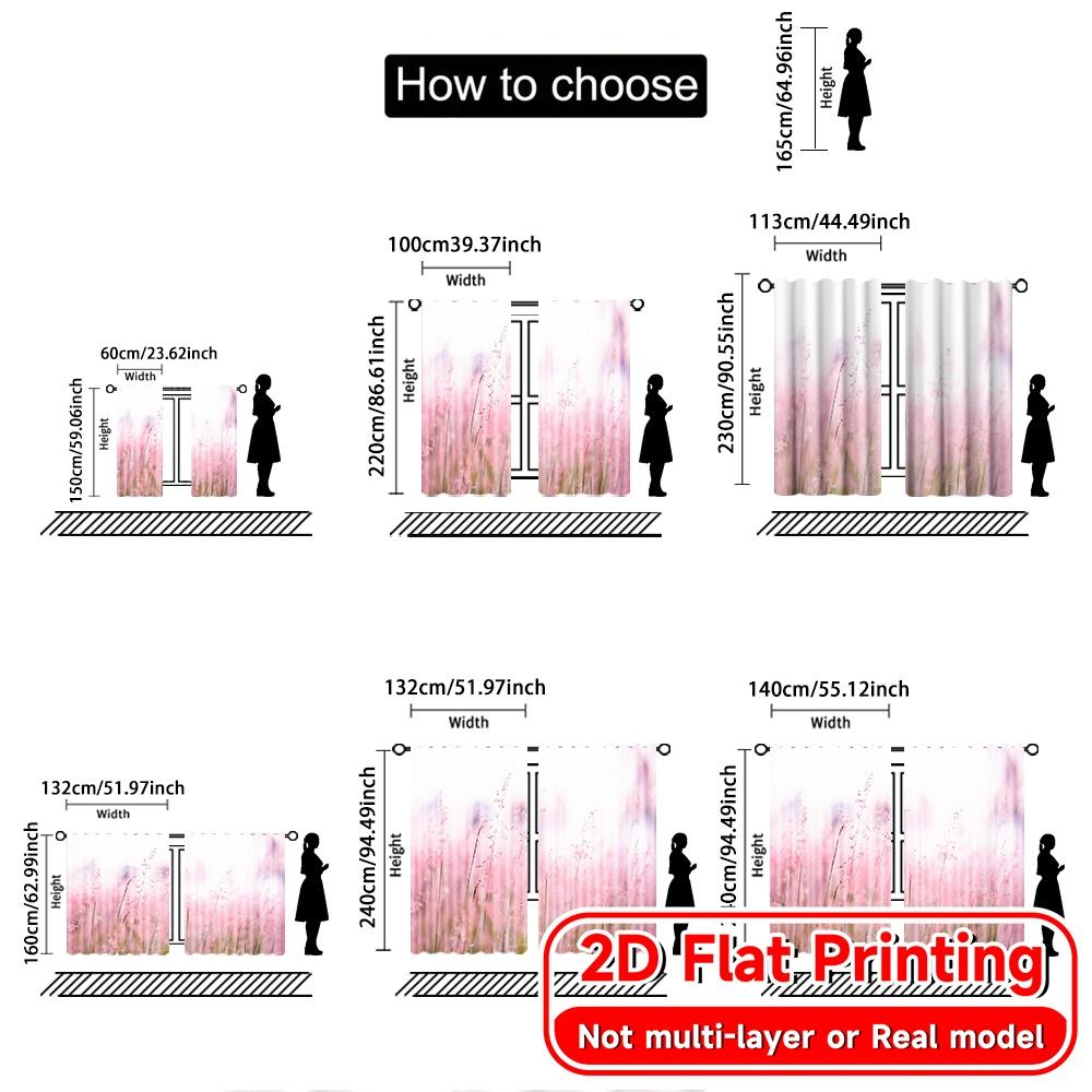 2 Stück, 2D-FLACHDRUCK Vorhänge (Ohne Stange) Pinke Wiese Halloween Festival Mode Vorhänge Polyester Vorhänge Alle Jahreszeiten